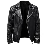PONERY Herren Lederjacke - Herren Revers Schräge Lederjacke Herbst Und Winter Mode Casual Herren Motorrad Pu Ledermantel Für Männer Windbreaker Biker Coats, Schwarz, L