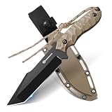 DRACHENADER B-ER-TANTO POINT Coltello a lama fissa, coltello da cintura lungo 13 cm, coltello Tanto in acciaio 5Cr14MoV, coltello da sopravvivenza outdoor con fodero in Kydex, lama nera