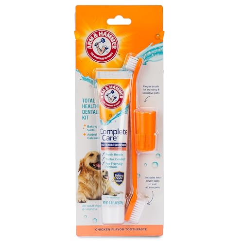 Arm & Hammer Complete Care Dog Dental Kit with Enzymatic Dog Toothpaste, Toothbrush and Finger Brush, Baking Soda and Calcium Formula for Plaque Tartar Control, Chicken Flavor, 2.5 Oz