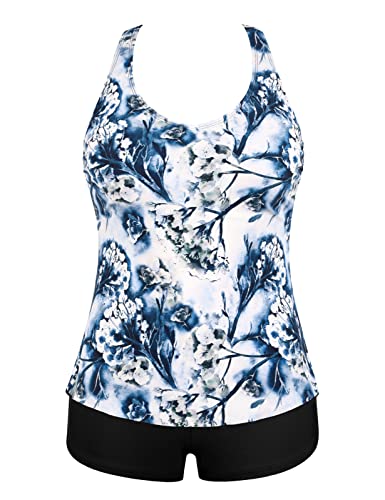 back view of Septangle Ink Flower Tankini