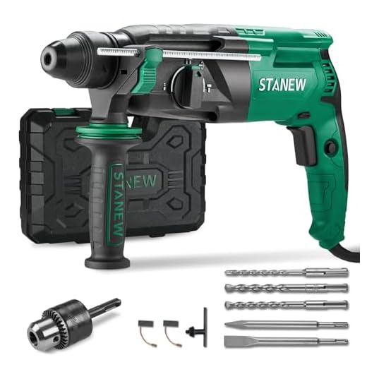 STANEW Marteau Perforateur Filaire SDS Plus 950W, Marteau Perforateur 0-1150RPM/5100BPM avec 4 fonctions et embrayage de sécurité, poignée rotative à 360°,vitesse variable,Béton, Acier, Bois