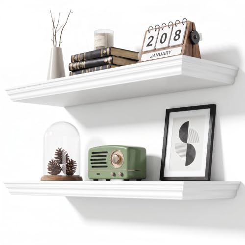 Image of 30 Inch Floating Shelves for Wall, 9.3 inchD Crown Molding Wood Display Shelf