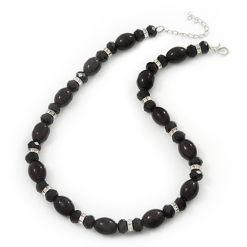 Collar de cuentas negro ajustable con pulsera flexible de vidrio 2