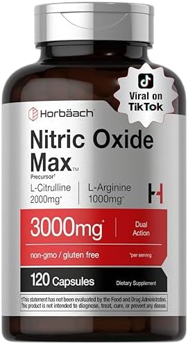 Horbäach Nitric Oxide Supplement | 3000mg | 120 Capsules | Pre Wo...