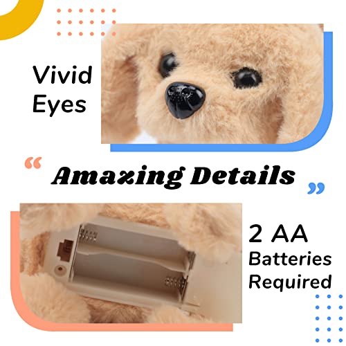 Hopearl Laufender Hund Golden Retriever Interaktiv Elektronisches Haustier Plüsch Spielzeug Welpe Wuff und Bewegend Animiert Nickender Kopf Geschenk für Kleinkinder Geburtstag, Braun, 18 cm