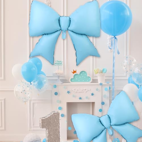 Image of 2pcs Large Bow Balloons, Bow Themed Party Decorations Elegant Coquette Balloons for Coquette Birthday Wedding Engagement Party Decoration (blue)