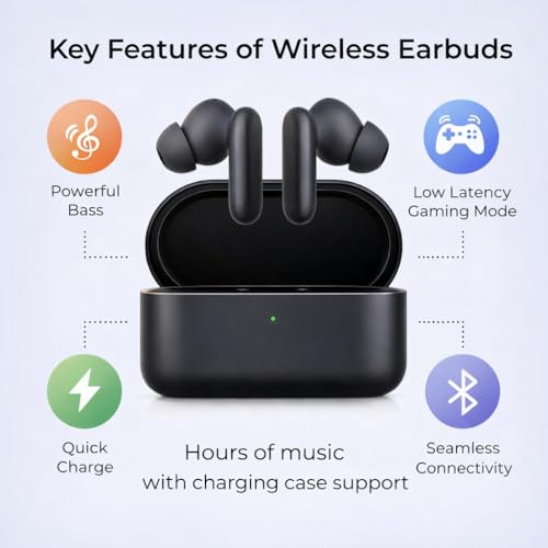 Image of QQLIKE Buds 2R Bluetooth Wireless Earbuds Compatible with Vivo, OnePlus,Black (AS-2R)