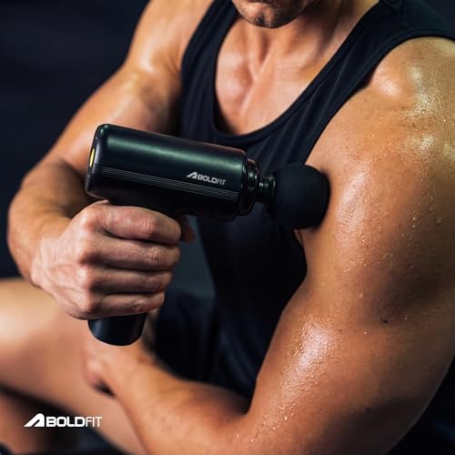 Image of Boldfit BoldGun CompactX Mini Full Body Massage Gun for Pain Relief - Deep Tissue Muscle Massager with 4 Pro Heads, 6 Speed Levels & Type-C Charging with 3000mAh Battery for Gym & Home, Black