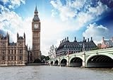 CORFOTO Fabric 7x5ft London Backdrop Photography Thames London Bridge Elizabeth Tower British Landmark City...