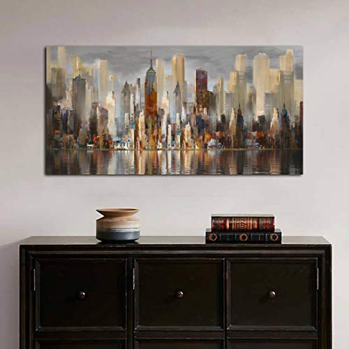 Wall Decorations For Living Room Framed Wall Art Large Cityscape New York Wall Decor Canvas Prints Abstract Brown City Theme Paintings Modern Canvas Wall Art For Living Room Bedroom Big Size 24X48 #TOP4