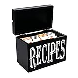 PREMIER R&A Recipe Box with 150 4x6 Cards and 16 Dividers, Black Wood Rustic Vintage Farmhouse...