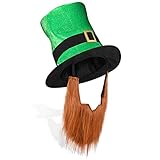 St. Patrick's Day Leprechaun Top Hat with Beard-Men's Women's Kids Irish Costume Green