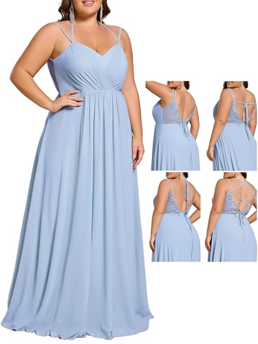 Image of Ever-Pretty Women's Pleated Backless Applique V Neck A Line Chiffon Sleeveless Plus Size Bridesmaid Dresses 01692-DA