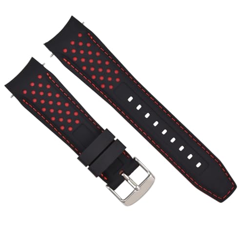 Ewatchparts 22mm Curved Rubber Strap Perforated Compatible With Citizen Eco Drive Watch Black With Red Stitching