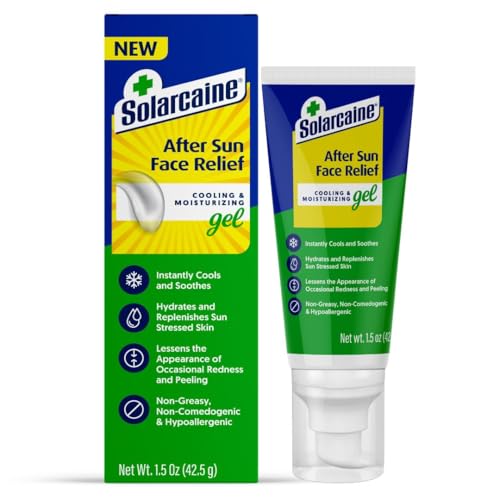 Solarcaine After Sun Face Gel, Cooling & Moisturizing Relief for Sun-Stressed Skin, Redness & Peeling, Non-Greasy, Hypoallergenic, Fragrance-Free, Non-comedogenic 1.5 oz