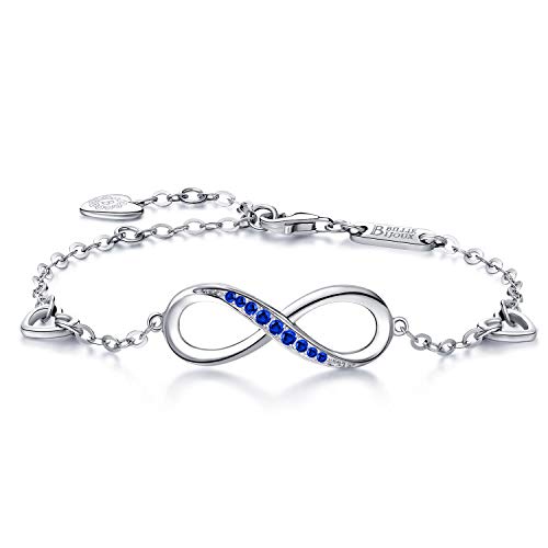 Billie Bijoux Pulsera de plata esterlina Mujer Símbolo Amor Infinito Brazalete de mujer ajustable regalo ideal el día de San Valentín para mamá (azul)