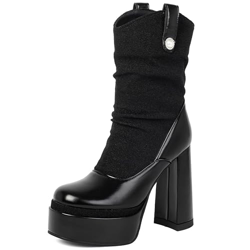 Bottes mi-mollet à talon bloc et plateforme pour femme | Cx994 tailles 35-42