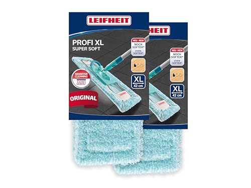 Leifheit 2er Set Wischbezug Profi XL super Soft für Sensible Böden, Bodenwischer Ersatzbezug mit Spezialfasern, Wischer Ersatzbezug für minimale Wasseraufnahme, ideal für Parkett, Laminat und Kork