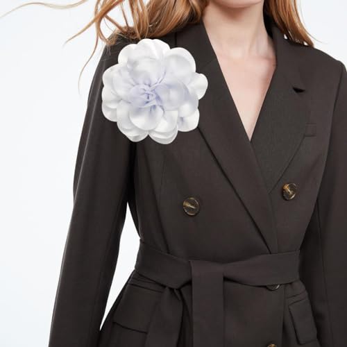 Image of Dainty Fabric Rose & Camellia Flower Oversized Brooch Pins & Hair Clip - Large Lapel Pin, 4.3in /7.5in