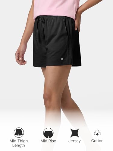 Image of Enamor Drawstring Mid Thigh Length Mid Rise Basic Shorts - Relaxed Fit, Super Soft Cotton - E062