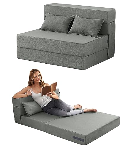 FILUXE Convertible Folding Sofa Bed - Sleeper Chair with Pillow, Modern Linen Fabric Floor & Futon Couch, Foldable Mattress for Living Room/Dorm/Guest/Home Office/Apartment, Standard Size, Light Gray FILUXE Convertible Folding Sofa Bed - Sleeper Chair with Pillow, Modern Linen Fabric Floor & Futon Couch, Foldable Mattress for Living Room/Dorm/Guest/Home Office/Apartment, Standard Size, Light Gray