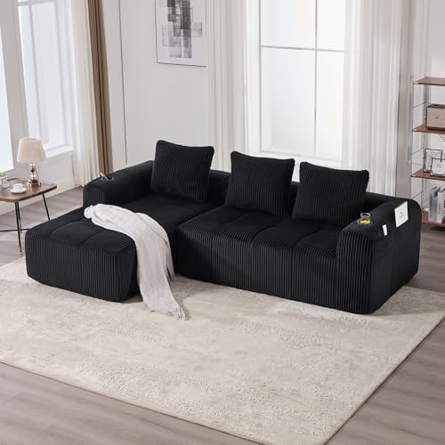 MODENVIE Sofá cama modular de 253 cm en forma de L sin montaje, sofá esquinero sin marco con chaise longue a la izquierda, asiento extra profundo (asientos bajos), sofá nube vacío para salón, color