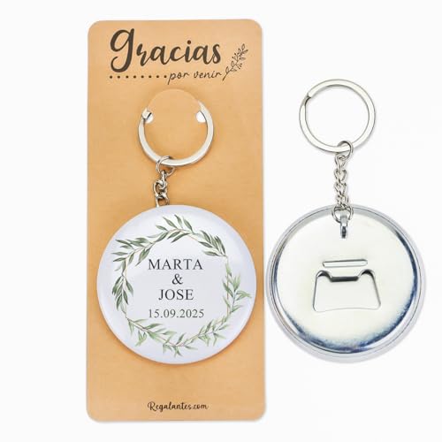 Pack de 12 Llaveros personalizados, Llaveros abridor personalizados, Detalles boda, Detalles originales para invitados, Regalos personalizados originales, Regalantes (Modelo Sun)