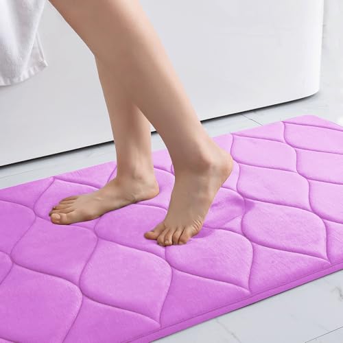 Colorxy Memory Foam Bathroom Rugs, Ultra Soft & Non-Slip Bath Mat, Water Absorbent and Machine Washable Shower Bath Runner Rug for Kitchen Bathroom Floor Carpets, 47''x17'', Light Purple