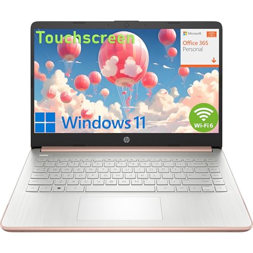 HP 14' Touchscreen Laptop Computer for Student Study Home, 1-Year Office 365, Intel Processor, 16GB RAM, 256GB PCIe SSD, WiFi 6, Bluetooth 5.4, Type-C, HDMI, Pale Rose Gold, Windows 11 Home S