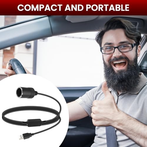 Image of STHIRA USB to Cigarette Lighter Socket, USB 5V to 12V Cigarette Lighter Converter, 1.2 Meter Long Cable, Plug and Go, Universal for 12W Devices, USB to 12V Cigarette Lighter for Car Fan, Dash Cam
