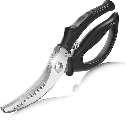 Heavy Duty Kitchen Chicken Scissors,Stainless Steel Multipurpose Kitchen Shears Spring Loaded Meat Shears Poultry Shears with Anti-Slip Handle,Easier Cutting Fish Meat Bone Chicken (BLACK)