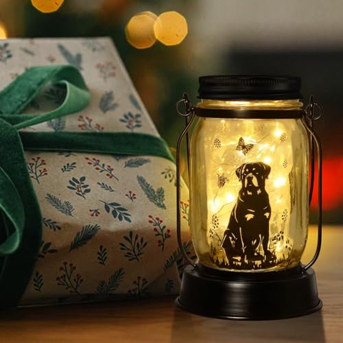 Rottweiler Solarlaternen für Frauen/Männer, Rottweiler, für Hundemutter, Geburtstag, Hundeliebhaber, Laterne, Haustierverlust, Gedenklichter, Solar-Gartendekoration für Hof, Terrasse, Hinterhof