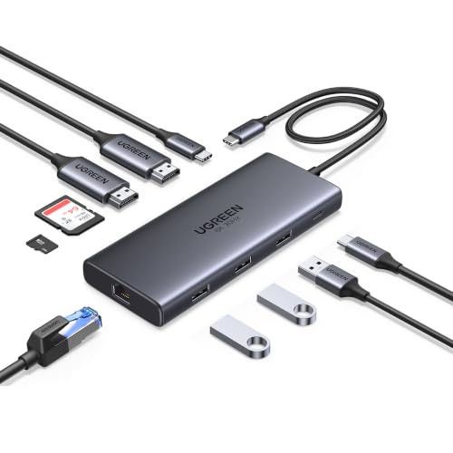 UGREEN Laptop Docking Station Dual Monitor Revodok Pro 210 USB C Hub (10-in-1) with Dual 4K@60Hz Single 8K 100W PD 1Gbps Ethernet 4x 5Gbps USB-A/C Data SD/TF Aluminum USB-C Dock for Dell HP