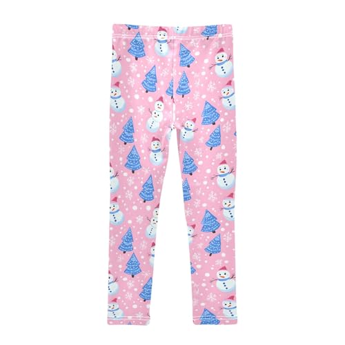 Girls' Athletic Leggings Ankle Length Yoga Dance Pants Kids Teen 4T Blue Snowmen Tree2
