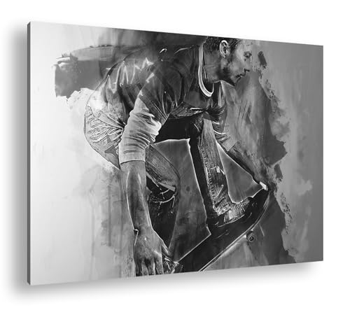 Illustration Skater deyoli 90x60 cm tableau noir et blanc sur cadre en bois véritable pour salon