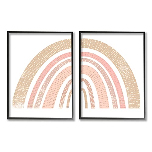Stupell Industries Abstract Pink Neutral Kid's Rainbow Arches Striped Patterns, Design by Daphne Polselli Black Framed Wall Art, 2pc, Each 24 x 30