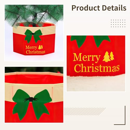 Red Bow Christmas Tree Collar, Festive 17X11 in Tree Ornament, Non-Woven Base Cover, Holiday Tree Stand Decorative Storage Box