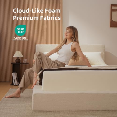 Image of RECCI AirFrame Full Size Upholstered Bed Frame with Plush Padded Headboard | Plush Padded Headboard, 360 Soft Foam Surround, Low Profile Cloud Bed Frame, No Box Spring Required, Easy Assembly