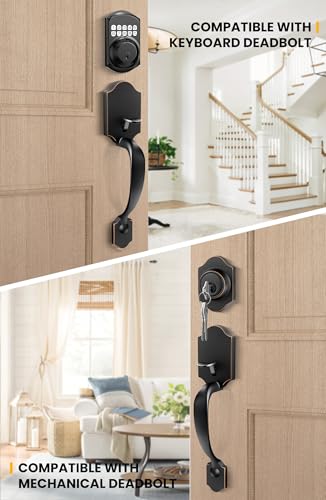 Image of Goldenwarm Bronze Front Door Handle, Entry Door Handles, Single Cylinder Front Door Handle Only, Oil-Rubbed Bronze Door Handle Exterior