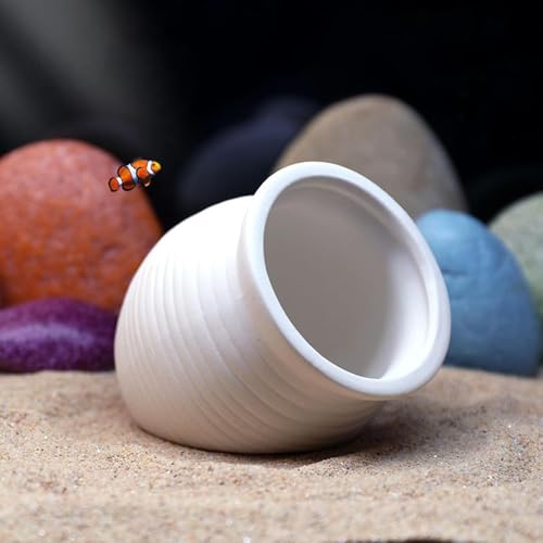 Image of RUIAN White Ceramic Shrimp Cave Aquarium Decoration, Betta Fish Hideout Shelter House for Shrimp, Fry, Crayfish and Small Fish, Breeding Spawning Ornament for Freshwater Saltwater Tank, Small