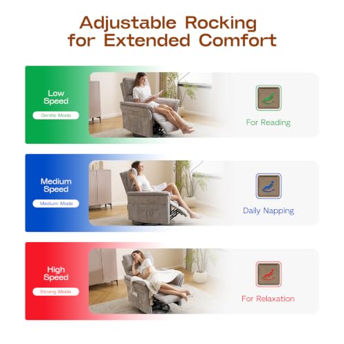 Image of Swivel Rocker Recliner with Auto Rocking,Power Recliner Nursery Chair with Massage and Heat,Glider Recliner Nursery Chair for Living Room,Grey