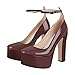onlymakerheels Mary Jane Platform Buckle High Heels, Ankle Strap Round Toe Closed Toe Pumps Brown Size8