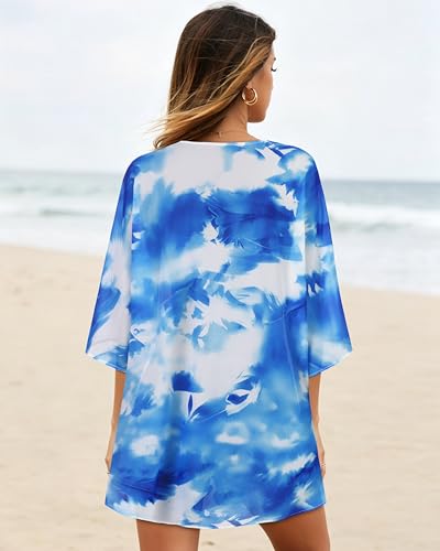 Image of Women's Floral Print Puff Sleeve Kimono Cardigan Loose Cover Up Casual Blouse Tops 2026