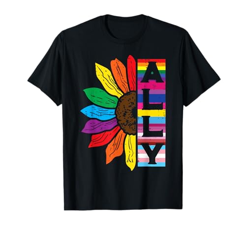 Lgbt Gay Ally Sunflower Rainbow Pride Flag Men Women Kids T-Shirt