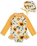 babygoal Todller Baby Girl One-Piece Swimsuit Long Sleeve Rash Guard with Hat Set, Sunflower Zipper Toddler...