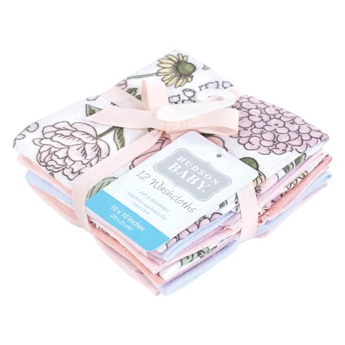 Image of Hudson Baby Unisex Baby Flannel Cotton Poly Washcloths, Vintage Blossom 12 Pack, One Size