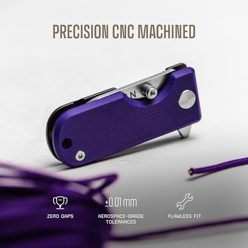 Image of WESN Microblade Premium Folding Pocket Knife - 1.5 inch D2 Steel Blade, Compact Titanium EDC Knife with G10 Handle, Manual Thumb Stud, Deep Carry Clip - Lightweight Everyday Carry (Violet /Titanium)