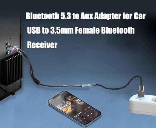 Bluetooth 5.3 to Aux Adapter for Car,USB 3.5mm Female BT Receiver,Aux to Bluetooth Adapter,Compatible with Wired Speaker,for Hands-Free Call,Voice Navigation,Music
