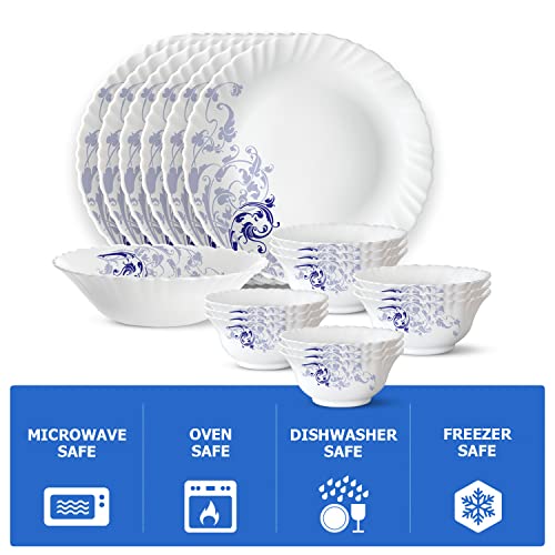 Borosil Gourmet Dinnerware Set For 6, 19 Pieces, White Dinner Plates And Bowls Sets, Chip Resistant Tempered Opal Glass, Stain Resistant, Dishwasher & Microwave Safe Dinner Set For Gifting, Serves 6 #TOP3