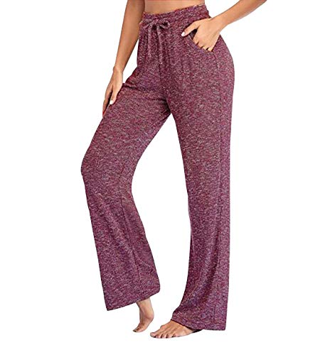 Freizeithose Damen Lang Wide Leg Hose Damen Homewear Hose Haushosen Loungehose Yogahose Damen Hosen Weites Bein Damen Lounge Hose Frauen Freizeit Damen Hose Sporthose Jogginghose Lockere Wein Rot XXL Cover